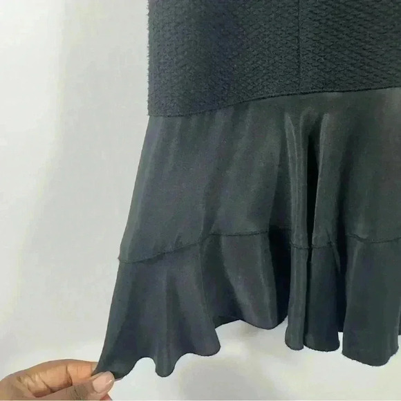Rebecca Taylor Black Sheath Dress Textured Terry Flounce Sleeveless  Size 6 - Picture 8 of 14